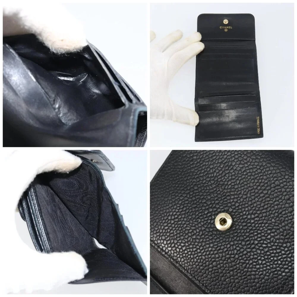 CHANEL Wallet Grained Calf Skin Black Gold CC Auth fm4996 - Picture 16 of 16